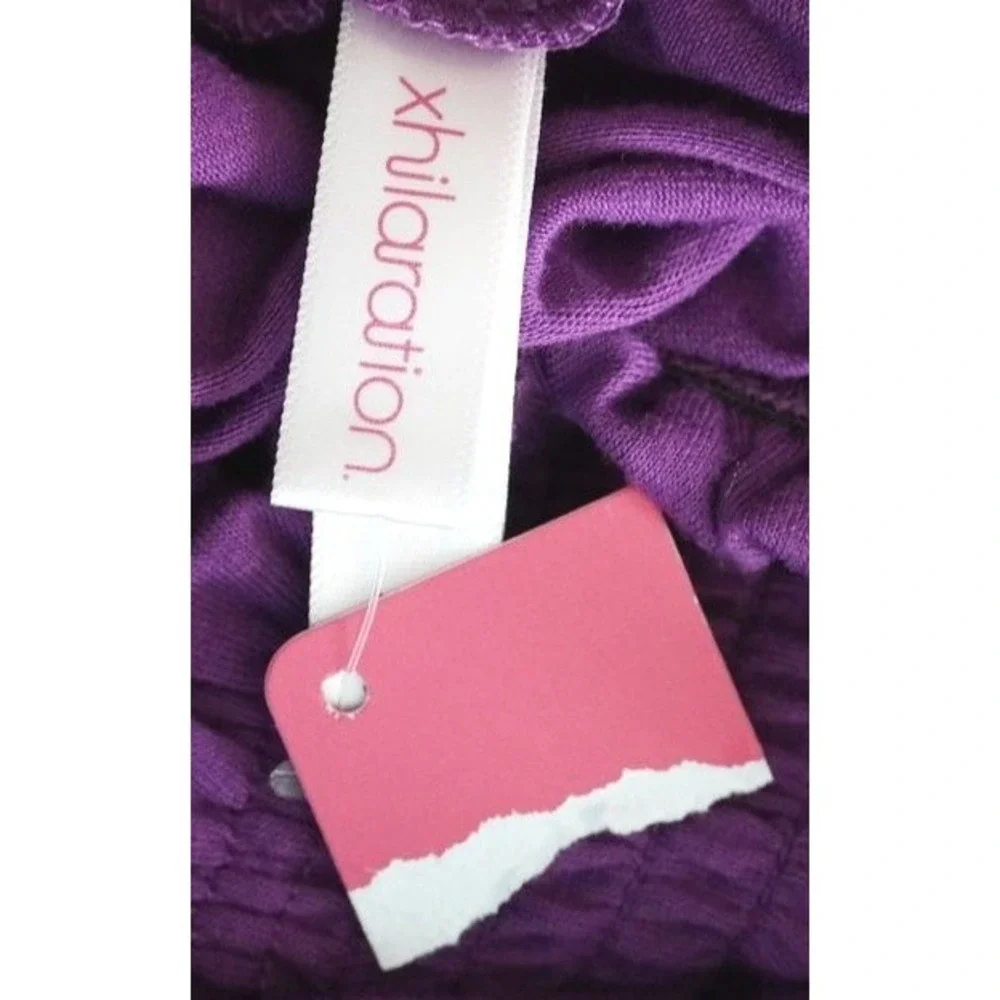 No Boundaries Strapless Jumpsuit Women XS Purple Smocked Waist Wide Leg‎